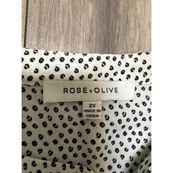 Rose and Olive Womans 2X White Black Polka Dots Polyester Pleated Button Down Bl - Picture 3 of 5